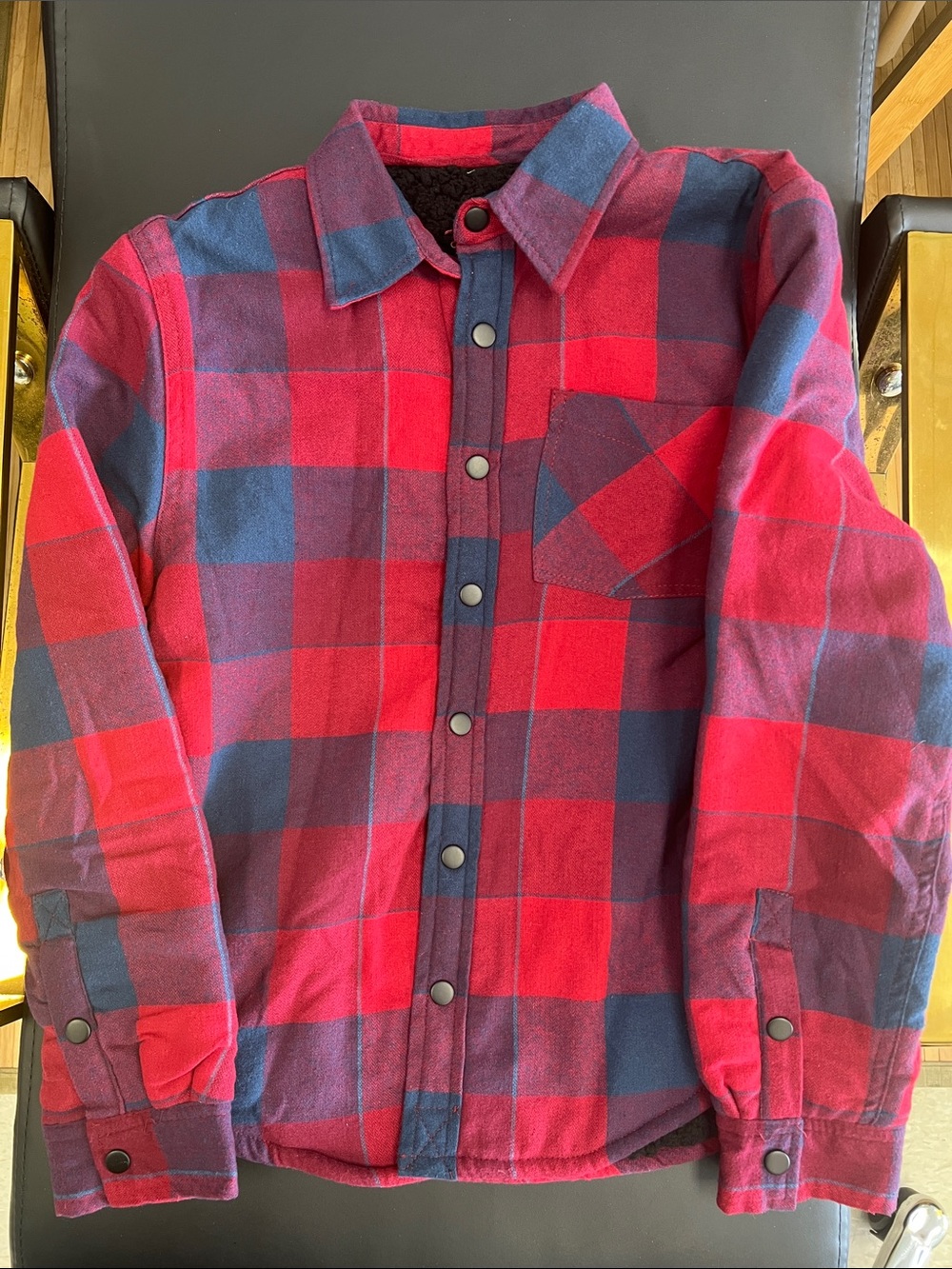 Univibe Red & Blue Plaid Button-Front Kids Winter Shirt ( Jacket)